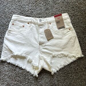 Levi's White High-Waisted Jean Shorts Frayed Hem